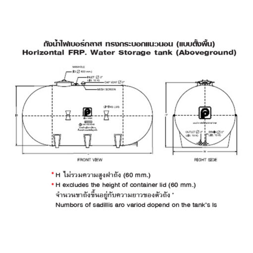 ถังเก็บน้ำไฟเบอร์กลาส 25000 ลิตร ทรงแคปซูล PP Big Tank รุ่น HT-25AG(1.8) - Image 2