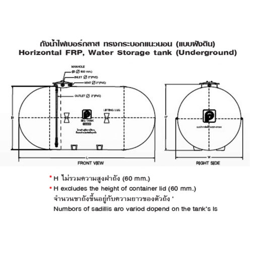 ถังเก็บน้ำใต้ดิน 8000 ลิตร ไฟเบอร์กลาส ทรงแคปซูล PP Big Tank รุ่น HT-8UG(1.8) - Image 2