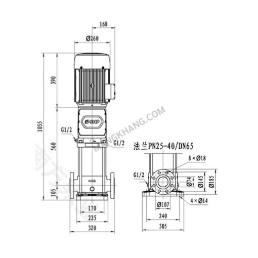 ปั๊มน้ำ 5.5kW Vertical Multistage 380V CNP รุ่น CDM32-3-2 (380V) - Image 2