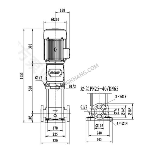 ปั๊มน้ำมัลติสเตจ 5.5kW แนวตั้ง 380V CNP รุ่น CDM32-3 (380V) - Image 2
