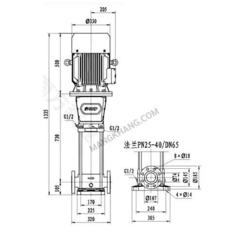 ปั๊มน้ำแนวตั้ง 10 แรง Multistage 380V CNP รุ่น CDM32-5 (380V) - Image 2