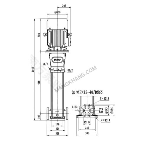 ปั๊มน้ำมัลติสเตจ 15kW แนวตั้ง 380V CNP รุ่น CDM32-8 (380V) - Image 2