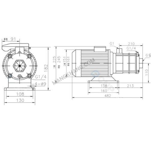 ปั๊มน้ำมัลติสเตจ 1.5 แรง แนวนอน 380V CNP รุ่น CHLF4-60 (380V) - Image 2