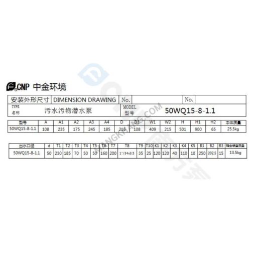 ปั๊มไดโว่ 1 แรง 380V CNP รุ่น 50WQ15-8-1.1(I) - Image 2