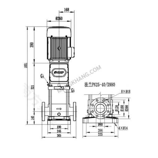 ปั๊มมัลติสเตจ 7.5 kW แนวตั้ง 380V CNP รุ่น CDM42-2 - Image 2