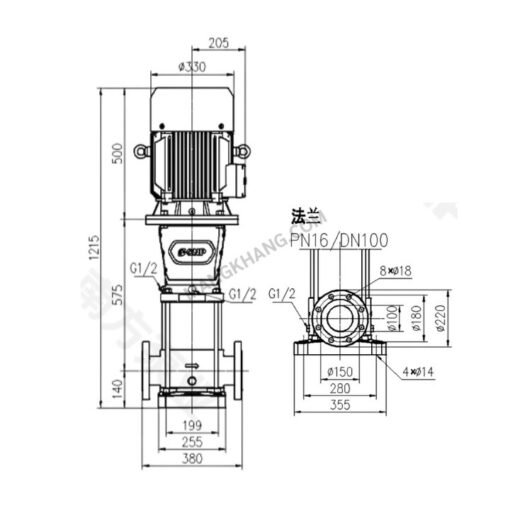 ปั๊มน้ำแนวตั้ง 11kW Multistage 380V CNP รุ่น CDM85-2-2 (380V) - Image 2
