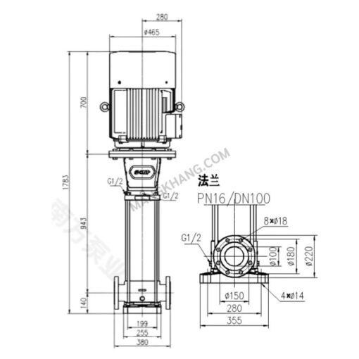 ปั๊มน้ำ Multistage 60.3 แรง แนวตั้ง 380V CNP รุ่น CDM85-6 (380V) - Image 2
