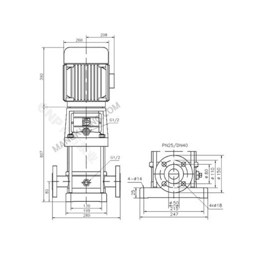 ปั๊ม Multistage 5.5kW แนวตั้ง CNP รุ่น CDL8-16 (380V) - Image 2