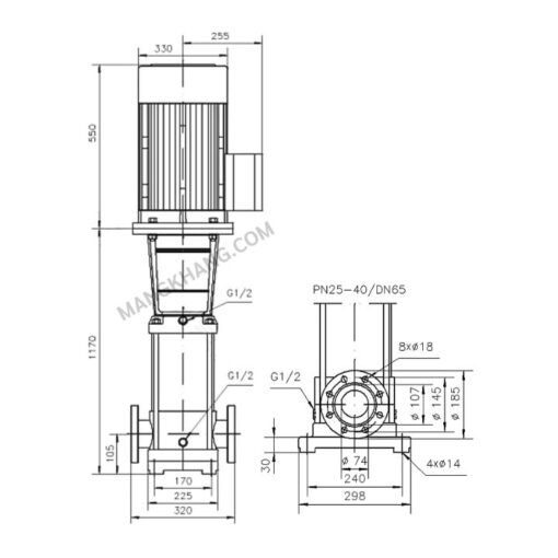 ปั๊มน้ำมัลติสเตจ 25 แรง แนวตั้ง CNP รุ่น CDL32-90 (380V) - Image 2