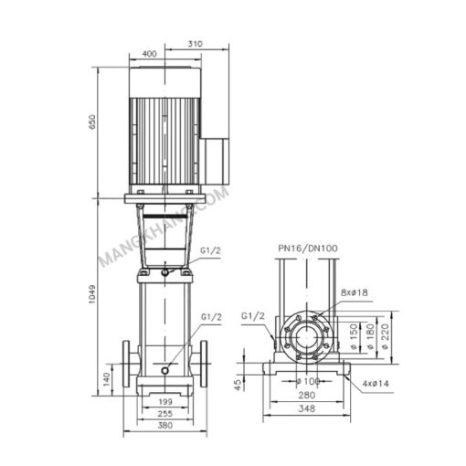 ปั๊มน้ำ Multistage 37kW แนวตั้ง CNP รุ่น CDL85-50 (380V) - Image 2