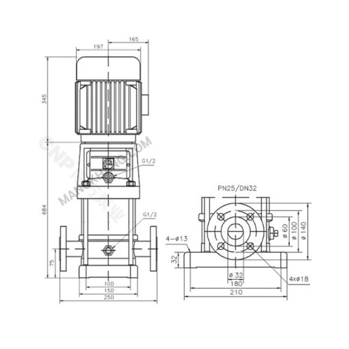 ปั๊มน้ำมัลติสเตจ 4 แรง แนวตั้ง CNP รุ่น CDL4-16 (380V) - Image 2
