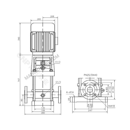 ปั๊มน้ำ Multistage 7.3 แรง แนวตั้ง CNP รุ่น CDL8-14 (380V) - Image 2