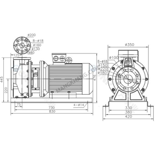 ปั๊มหอยโข่ง 15kW แบบสแตนเลส 380V CNP รุ่น ZS100-80-160/15 (380V) - Image 2