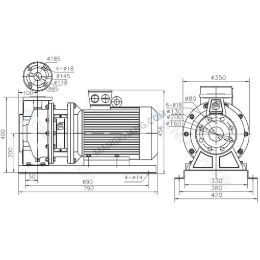 ปั๊มหอยโข่งสแตนเลส 11kW 380V CNP รุ่น ZS80-65-160/11.0 (380V) - Image 2