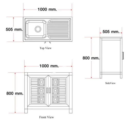 เคาน์เตอร์ซิงค์ล้างจาน 1 หลุม มีที่พัก ขนาด 505x1000x800 ADVANCED รุ่น C1S5010MB - Image 3