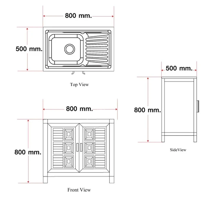 เคาน์เตอร์ซิงค์ล้างจาน 1 หลุม มีที่พัก ขนาด 505x805x800 ADVANCED รุ่น C1S5080MB - Image 3